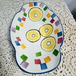 Laurie Gates Bagel Platter, Confetti Squares Serving Dish, 1996 Studio Potter